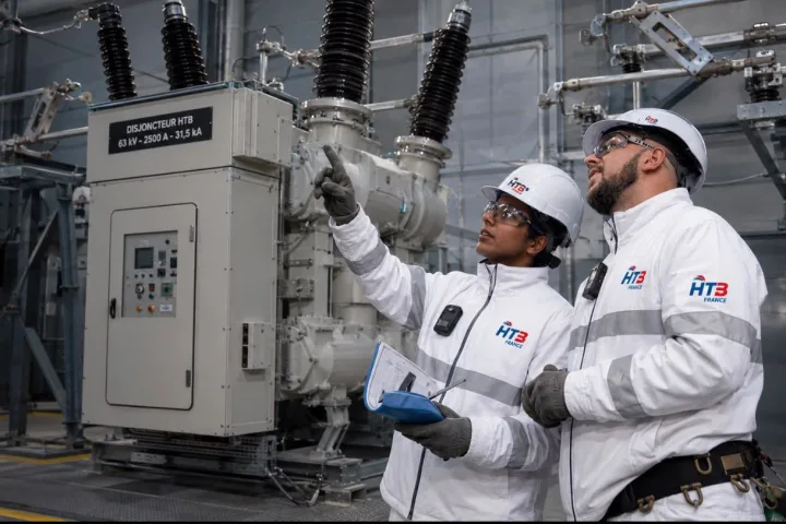 Techniciens HTB France sur la commande d'un disjoncteur HTB